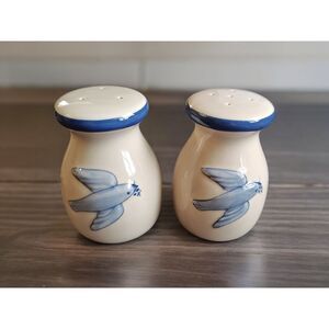 Large Vintage 2001 THT Blue Salt & Pepper Shakers Dove w/Olive Branch